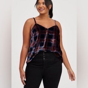 Torrid Sophie Velvet Plaid Swing Cami Blouse – Luxurious & Edgy, Size 2X